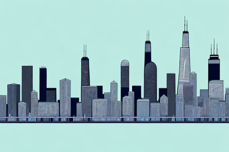 A skyline of chicago with a focus on the city's iconic buildings