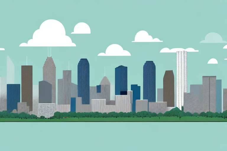 A skyline of houston with buildings