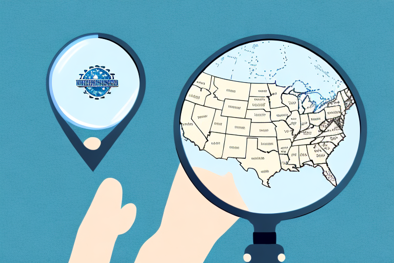 A map of the usa with a magnifying glass hovering over it