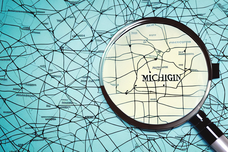 A map of michigan with a magnifying glass hovering over it