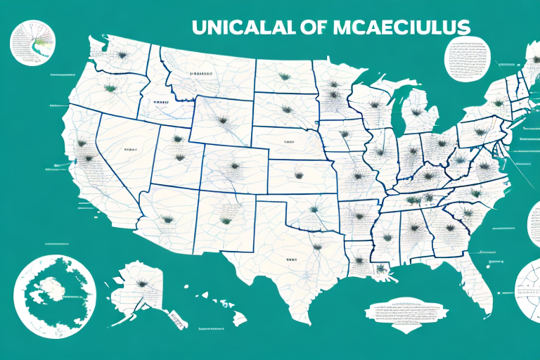 A map of the usa with medical courses highlighted