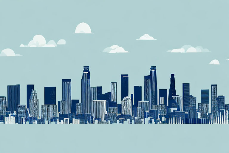 A skyline of los angeles with a few iconic landmarks