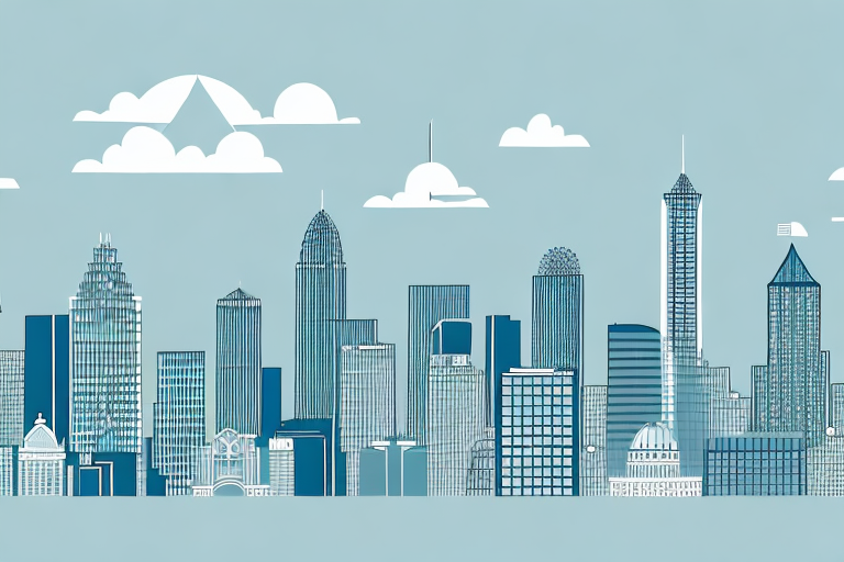 A skyline of atlanta with buildings and landmarks