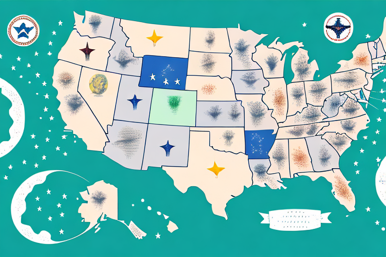 A map of the usa with 10 stars