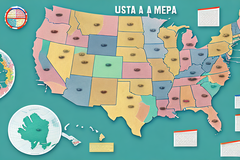 A map of the usa with various course-related icons placed around the map