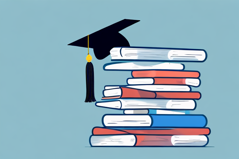 A stack of books and a graduation cap