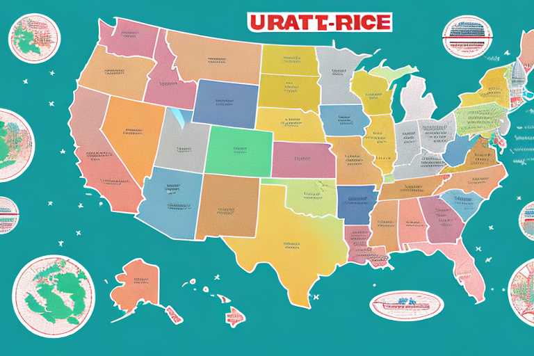 A map of the usa with a variety of colorful price tags scattered across it