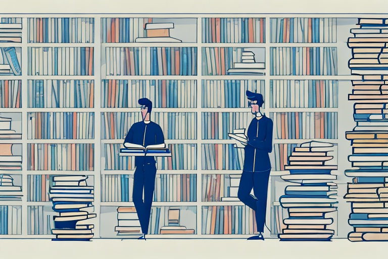 A student studying in a library surrounded by books