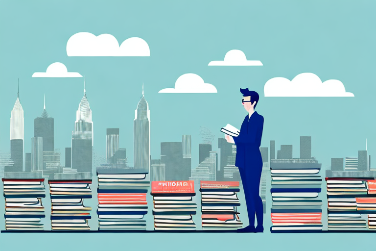 A student in a library surrounded by books