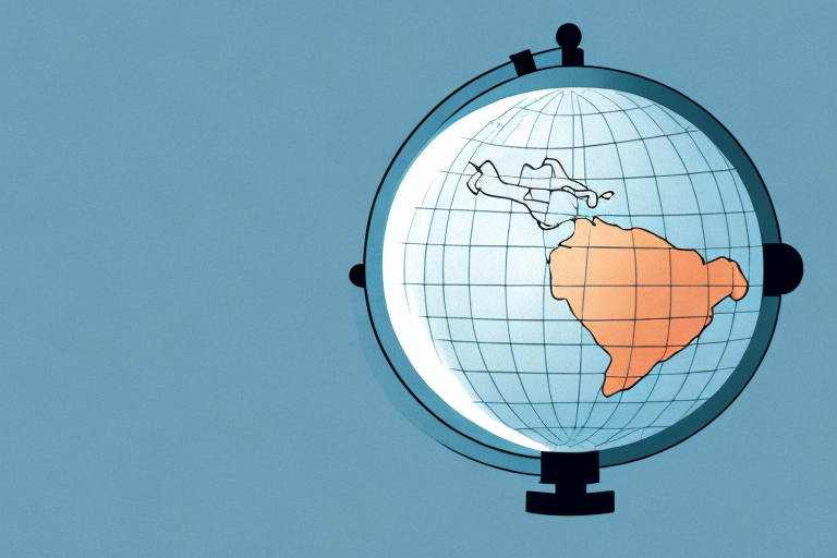 A globe with a magnifying glass hovering over the united states