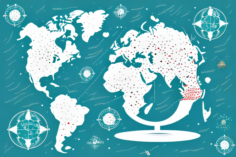 A globe with a map of the usa and bangladesh connected by a dotted line