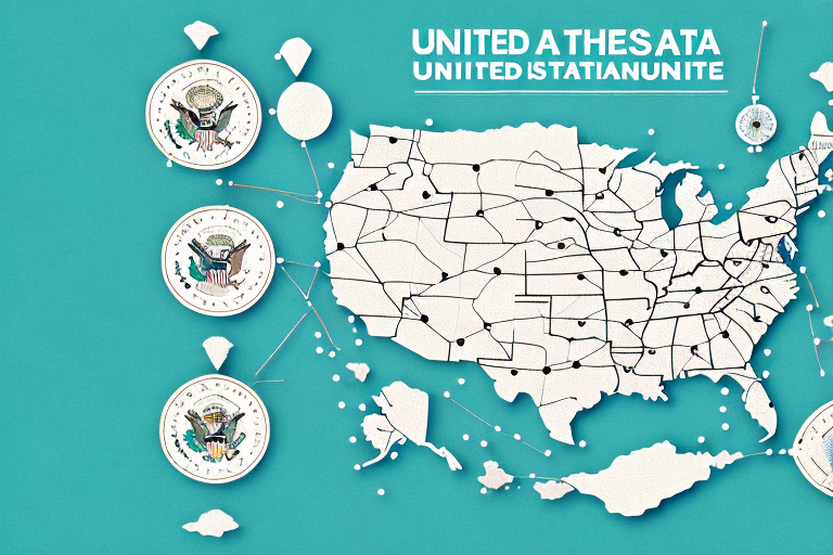 A map of the united states with a magnifying glass hovering over it