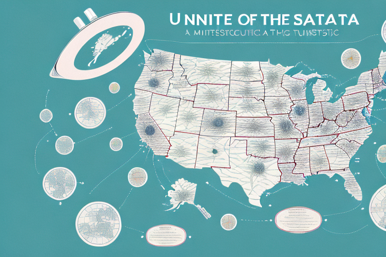 A map of the united states with a magnifying glass hovering over it