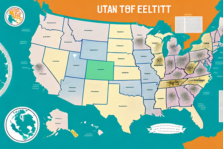 A map of the usa with a highlighted area showing the schools that do not require ielts