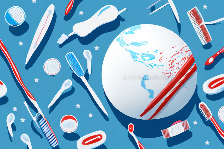 A globe with a toothbrush and toothpaste