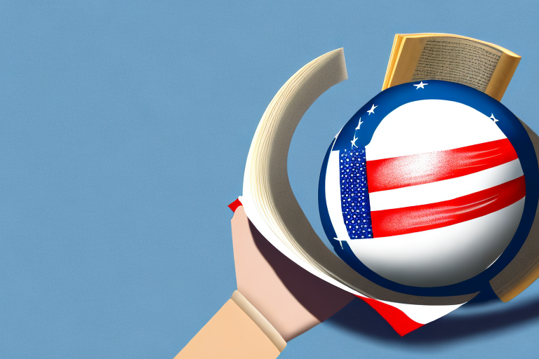 A globe with a usa flag and a book