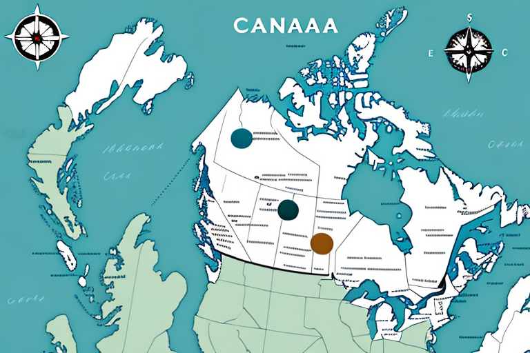 A map of canada with a compass pointing to it