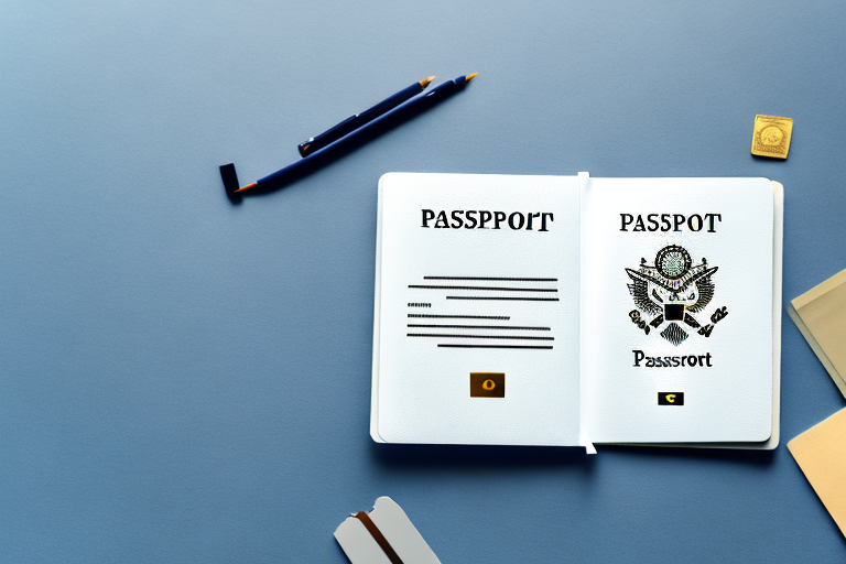 A passport and a stack of documents with a question mark hovering above them