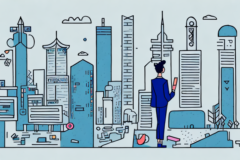 A student looking at a range of job opportunities in a cityscape