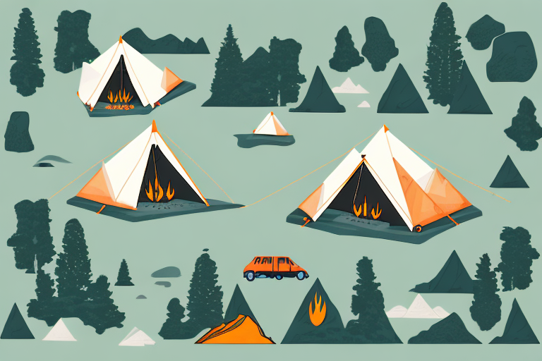 A scenic landscape with a tent