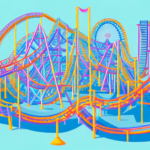 A colorful amusement park with roller coasters