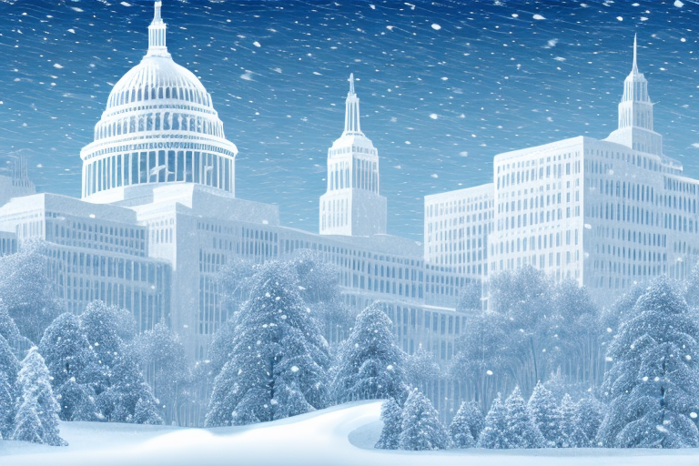 A snow-covered landscape featuring iconic landmarks from 10 different winter destinations in the usa