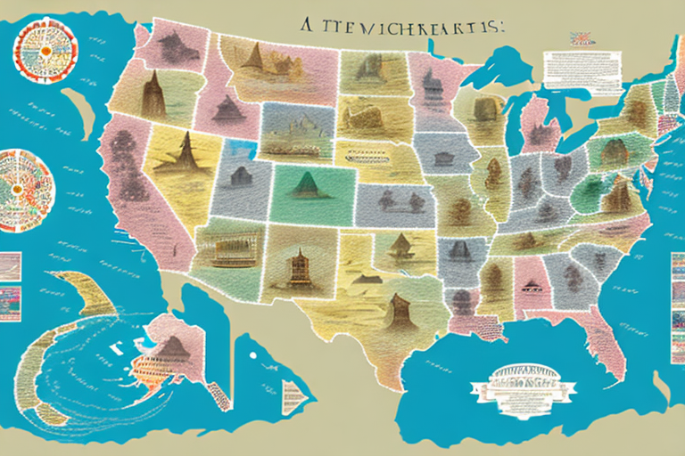 A map of the usa with 100 different landmarks
